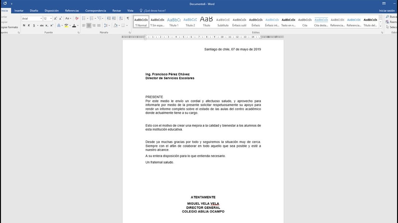 Carta para obtener descuento en colegio