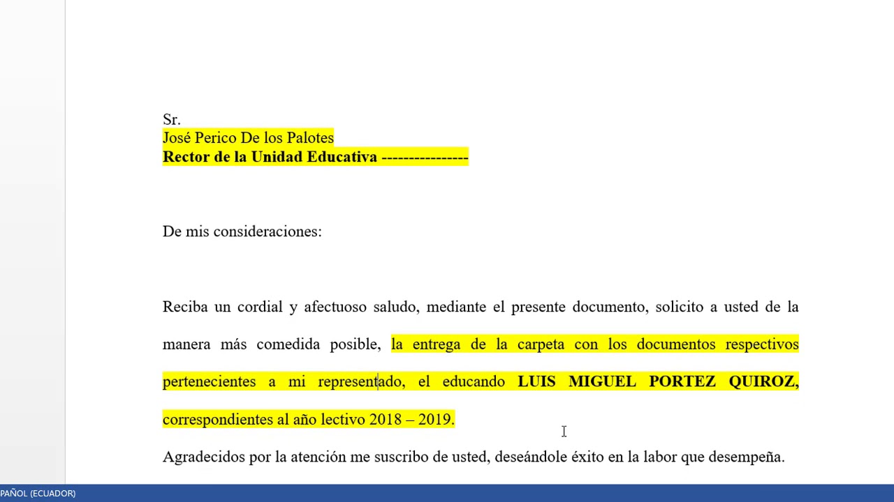 Formato de solicitud para cambio de secundaria