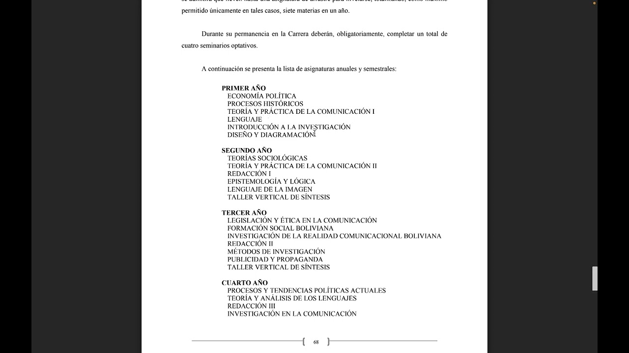 Plan de estudios de Ciencias de la Comunicación
